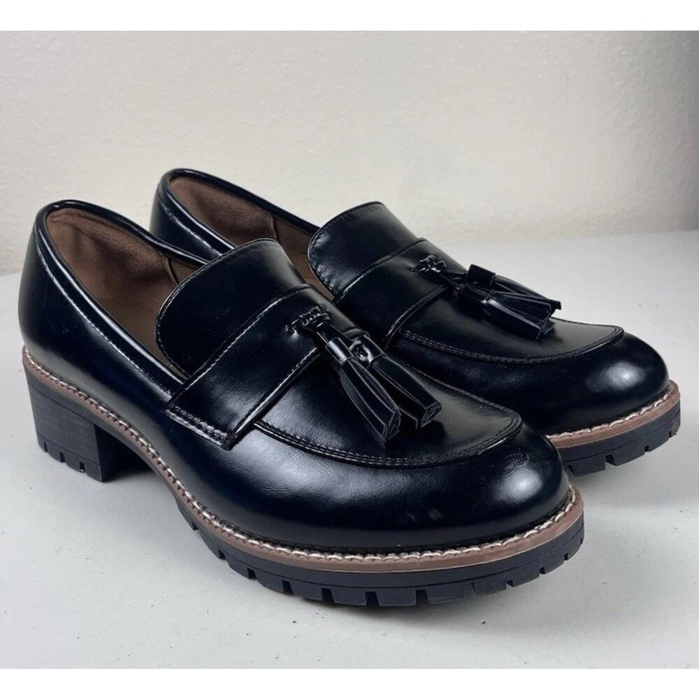 Dream Pairs Women’s Black Tassel Chunky Lug Sole Loafers Size US 8.5 - Picture 2 of 6